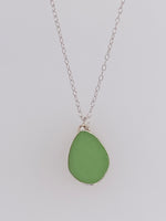 Sea Glass light green bezel set sterling silver necklace
