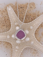 Sea Glass light pink color bezel set Sterling Silver Necklace