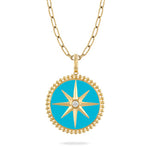 Pendant With Diamond And Turquoise - Gold 18K 20mm