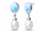larimar/fresh water pearl sterling silver earrings