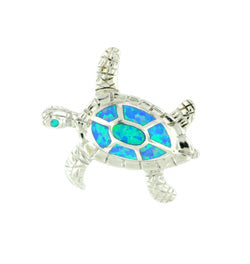 Blue Opal Turtle Sterling Silver Pendent