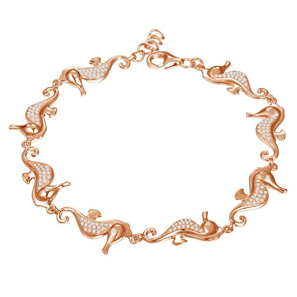 sterling silver cubic zirconia rose gold overlay seahorse bracelet