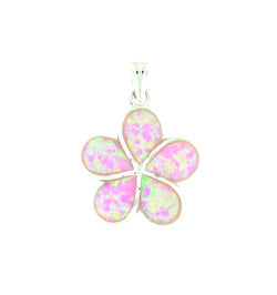 Pink Opal Plumeria Flower Sterling Silver Pendent