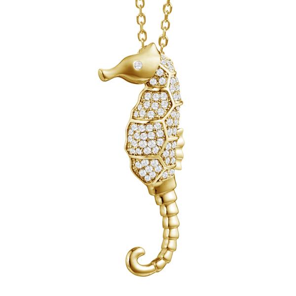 sterling silver pave cubic zirconia gold overlay seahorse pendant