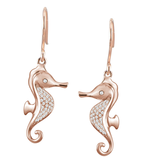 sterling silver cubic zirconia rose gold overlay seahorse earrings