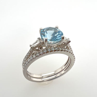 Aquamarine and Diamonds Rings - 2 Pieces