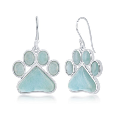 sterling silver dog paw larimar earrings