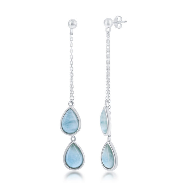 sterling silver double pear shaped larimar dangle earring