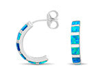 Opal blue lab sterling silver half hoop earrings