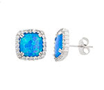 Opal blue lab sterling silver square post earrings