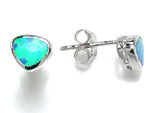 Opal blue lab sterling silver heart earrings