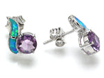 Opal blue lab/amethyst sterling silver earrings