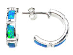 Opal blue lab sterling silver half moon earrings