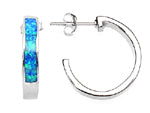 Opal blue lab sterling silver hoops earrings