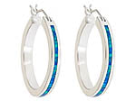 Opal blue lab sterling silver hoops earrings