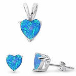 sterling silver lab opal heart earring and pendent set