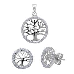 tree of life clear cz earring and pendent sterling silver set
