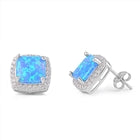opal blue lab/clear cz sterling silver stud earrings