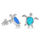 opal blue lab sterling silver turtle stud earrings