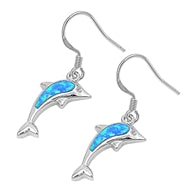 opal blue lab sterling silver dolphin earrings