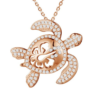sterling silver rose gold overlay turtle cubic zirconia pendant
