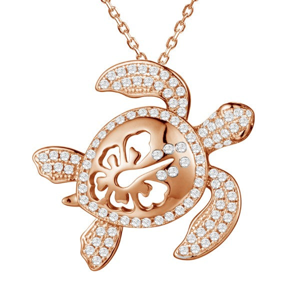 sterling silver rose gold overlay turtle cubic zirconia pendant