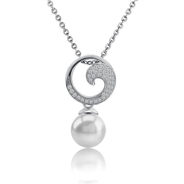 sterling silver fresh water pearl wave pendant