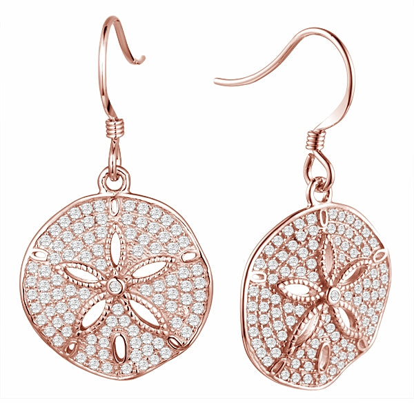 sterling silver pave cubic zirconia rose gold overlay sand dollar earrings 