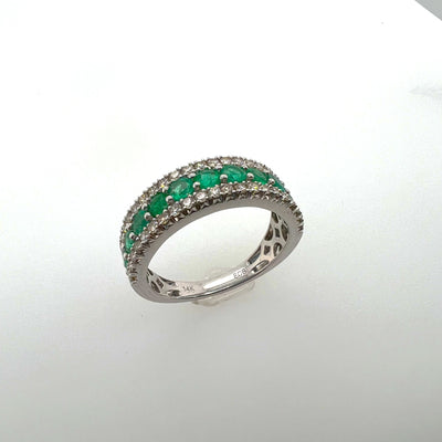 White Gold Emerald and Diamond Ring