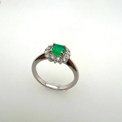 White Gold Emerald and Diamond Ring