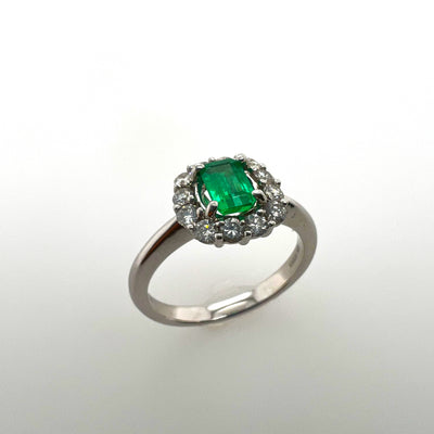 White Gold Emerald and Diamond Ring