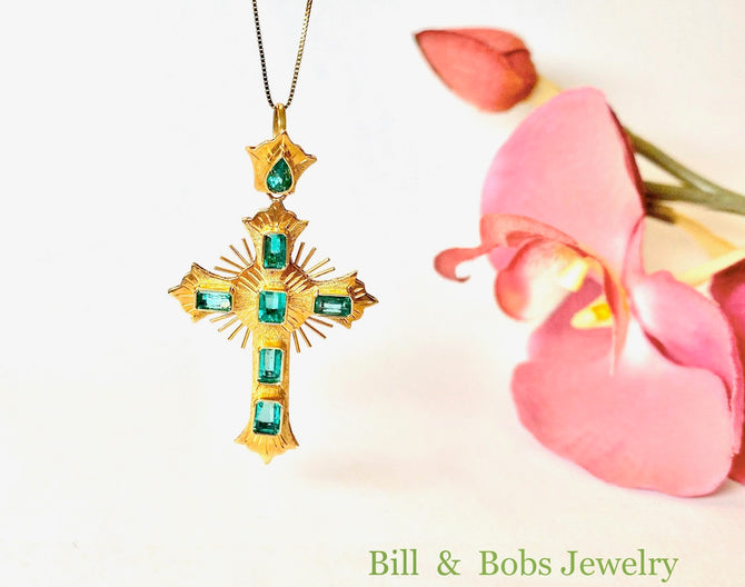 Colombian Emerald 18kt Gold Cross Pendent/ 1.55cts