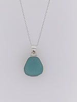 Sea Glass bezel set Sterling Silver Necklace/Aqua