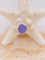 Sea Glass Lavender color bezel set Sterling Silver Necklace