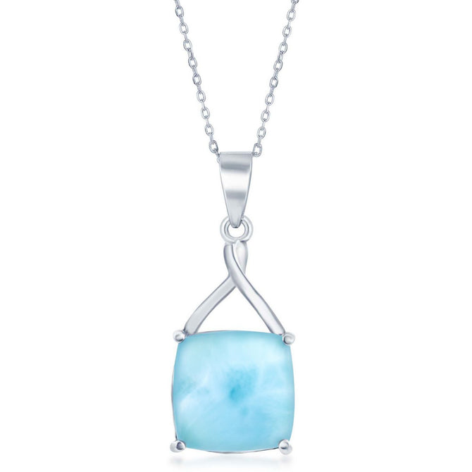 sterling silver four prong square larimar pendent