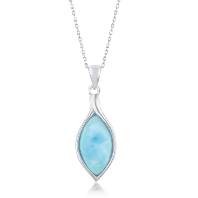 sterling silver marquise larimar pendent