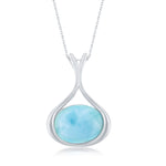 sterling silver long oval larimar pendent