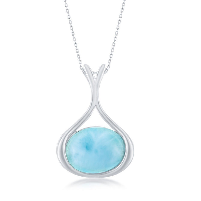 sterling silver long oval larimar pendent