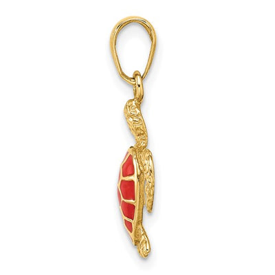 14K Coral Enameled Sea Turtle Pendant