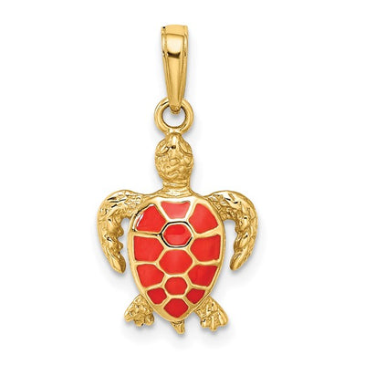 14K Coral Enameled Sea Turtle Pendant