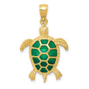 14K Green Enameled Sea Turtle Pendant
