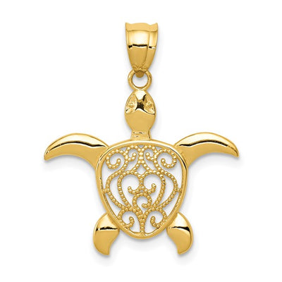 14K Polished Filigree Sea Turtle Pendant