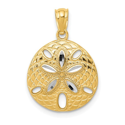 14K Rhodium Polished Sand Dollar Pendant