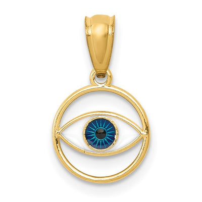 14K Enameled Eye Pendant