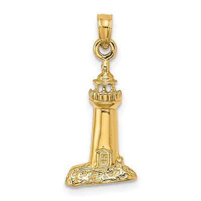 14K Polished and Textured Lighthouse Charm