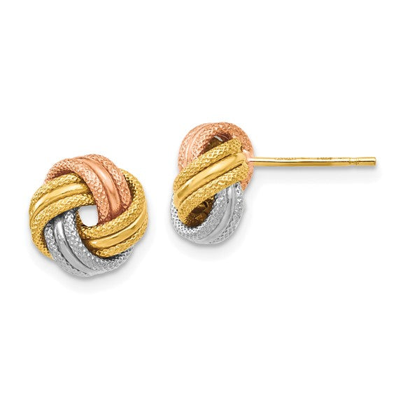 14K Tri Color Knot Polished D/C Post Earrings