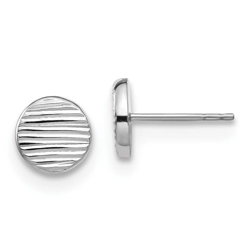 14K White Gold Polished & Textured Small Disc Post Earrings