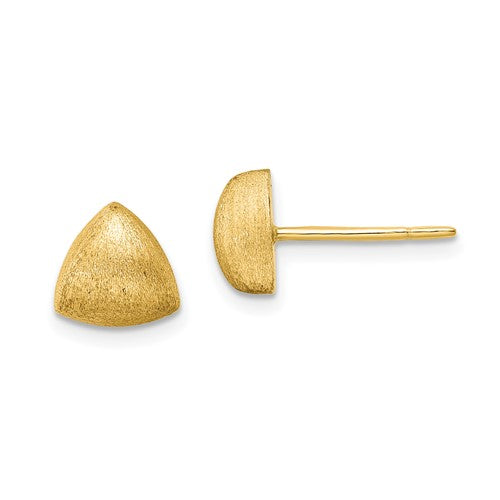 14K Polished and Scratch Finish Triangle Button Post Earrings