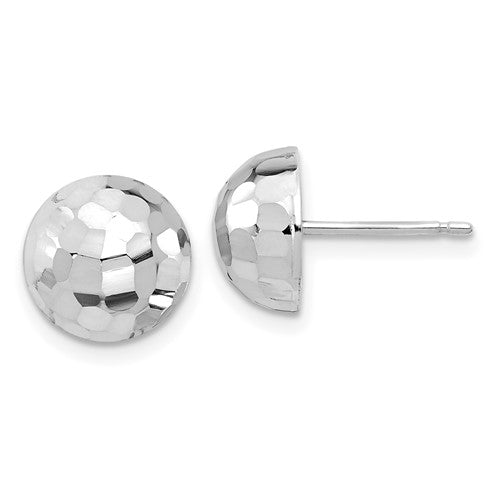 14K White Gold Polished D/C 10mm Button Post Earrings