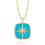 Pendant with Diamond and Turquoise - Gold 18K 20mm